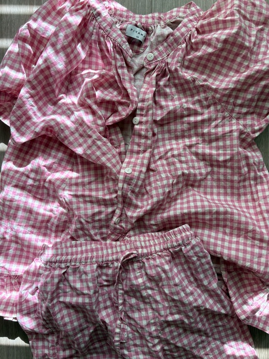 Piyama Other - Piyama Pink Gingham Women's Pajama Set - Short Sleeve Button Top & Shorts